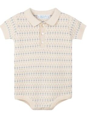 Feltman Brothers Cream and Light Blue Knit Polo Bodysuit for Baby | 3-6M